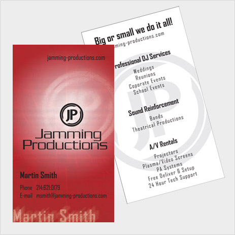 Jamming Productions business card