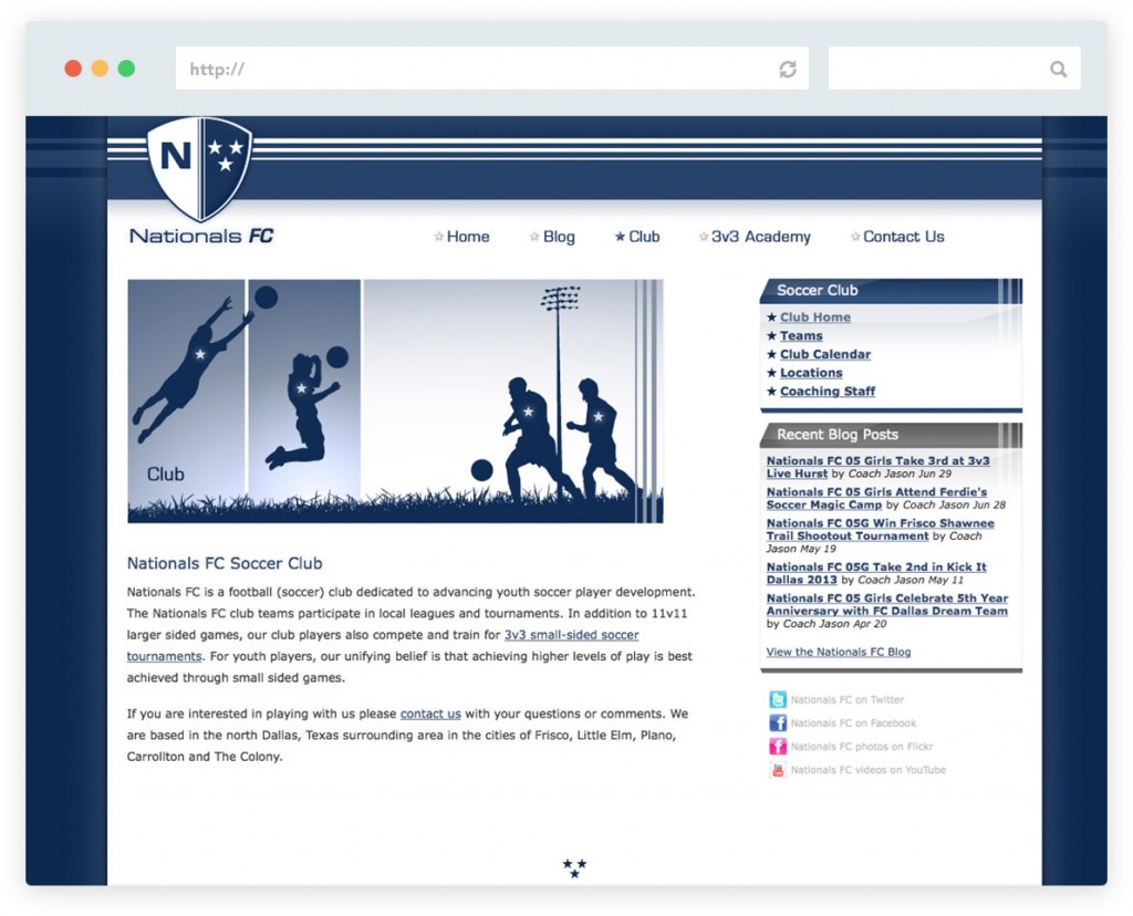 Nationals FC soccer club website design