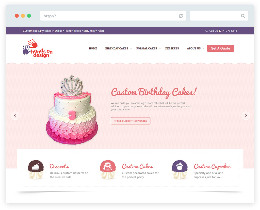 Hands On Design Cakes website design